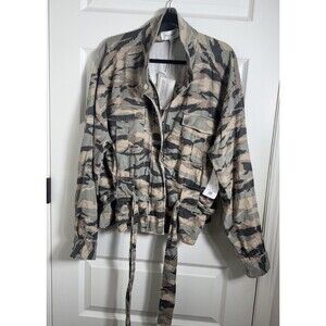 Dear John Camo Front Tie Zip Jacket 100% Tencel XL Utility NWT FLAW